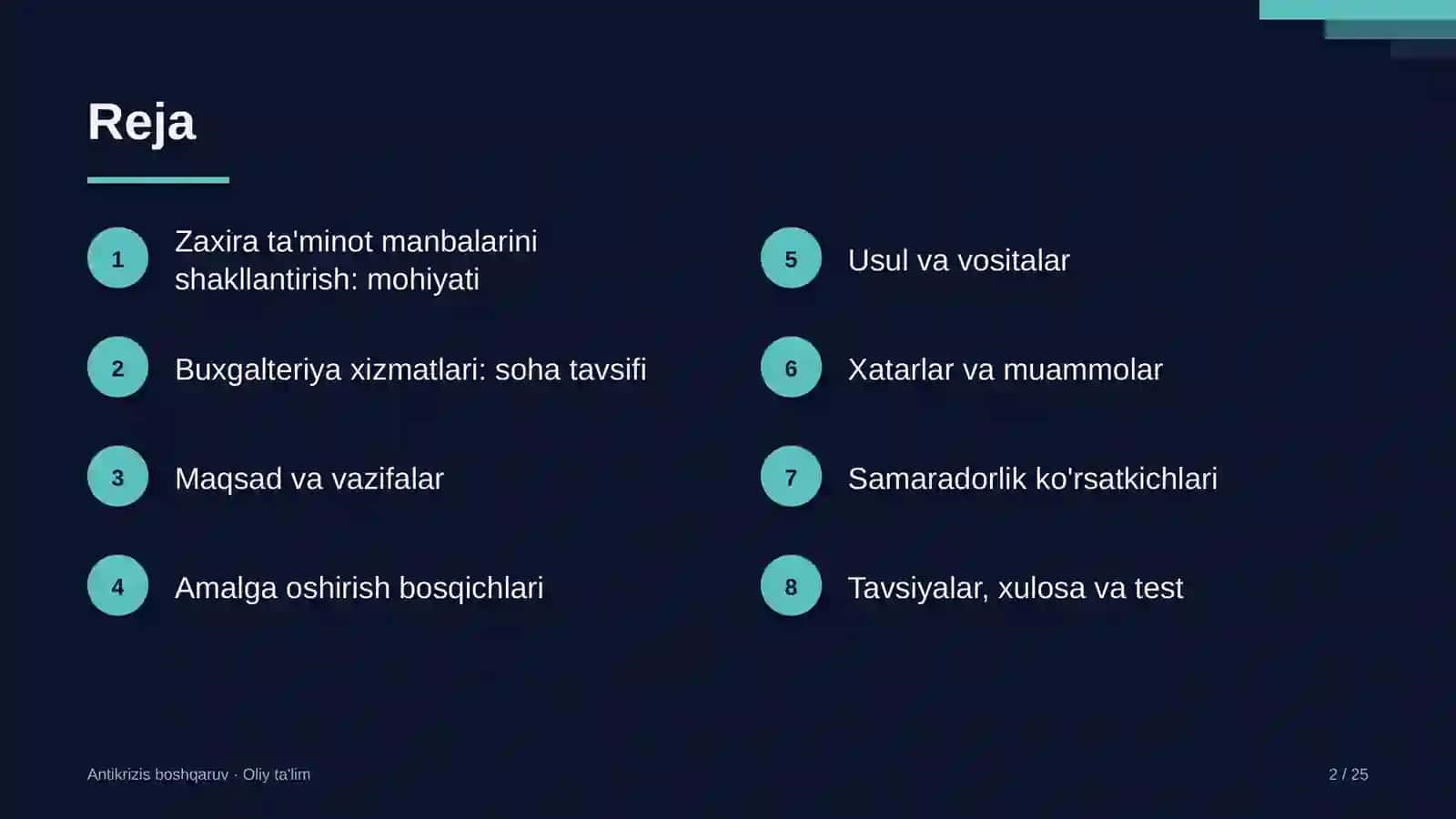 Zaxira ta'minot manbalarini shakllantirish 2