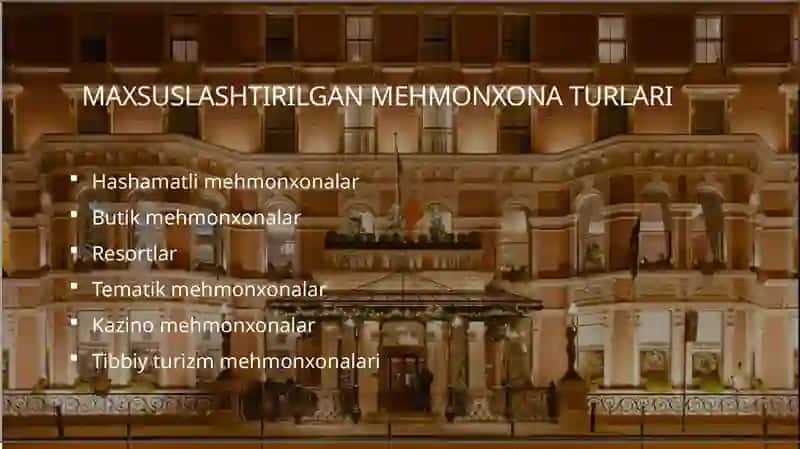 Maxsuslashtirilgan mehmonxona turlari 2