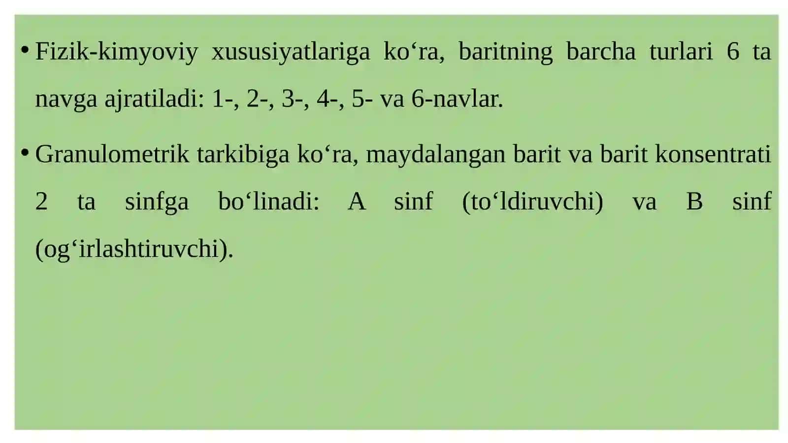Baritning sifatiga qo‘yiladigan texnik talablar 2