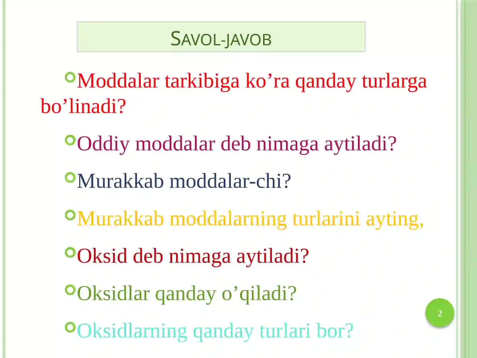 Oksidlarning olinishi va xossalari 2