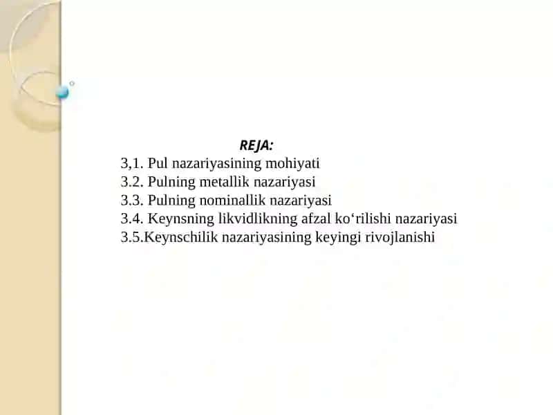PUL NAZARIYALARI 2