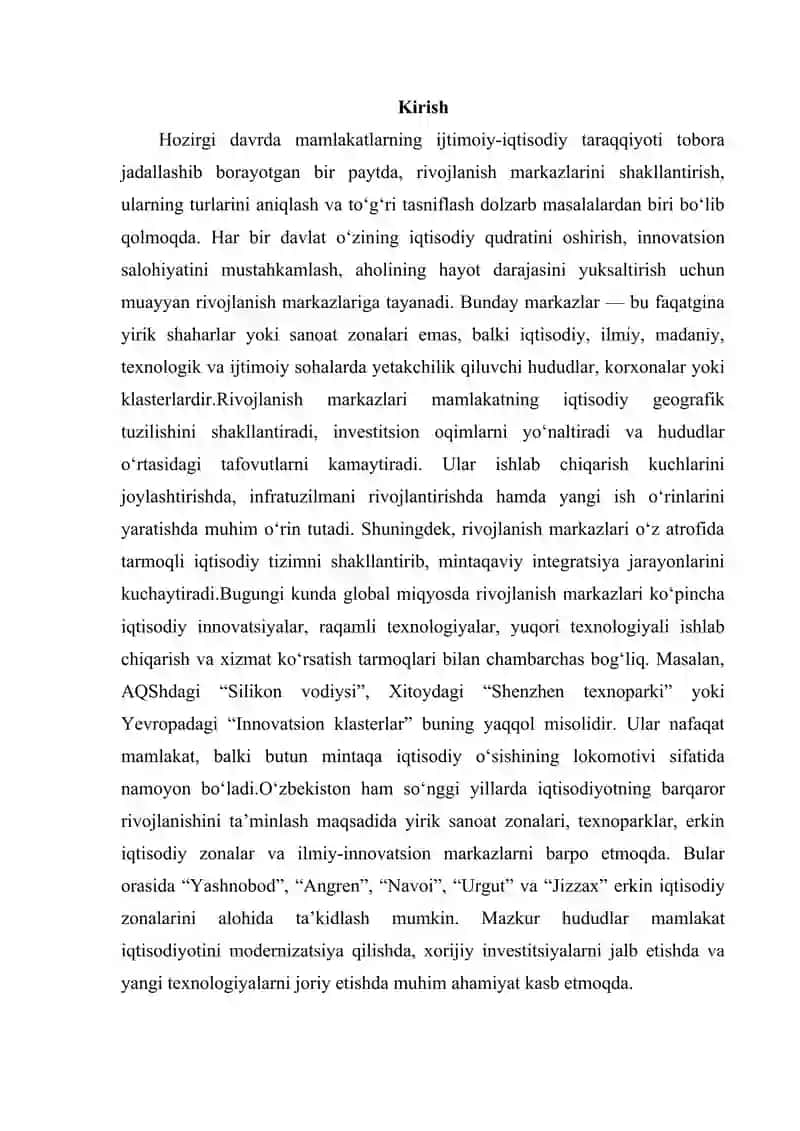 Rivojlanish markazlari tasnifi 2