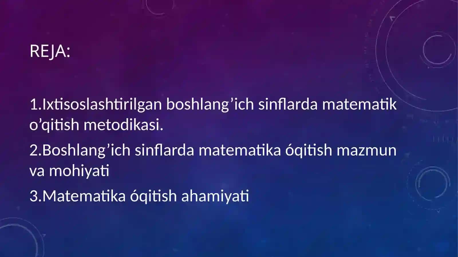 Fan:Matematika o’qitish metodikasi 2