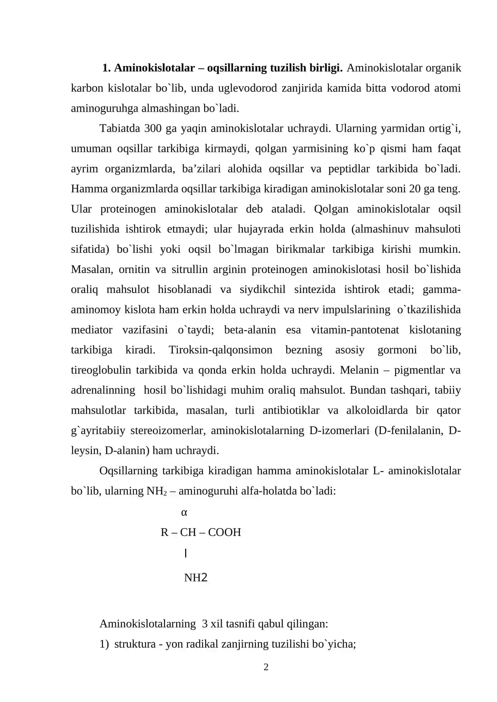 Aminokislotalarning tuzilishi va xossalari 2