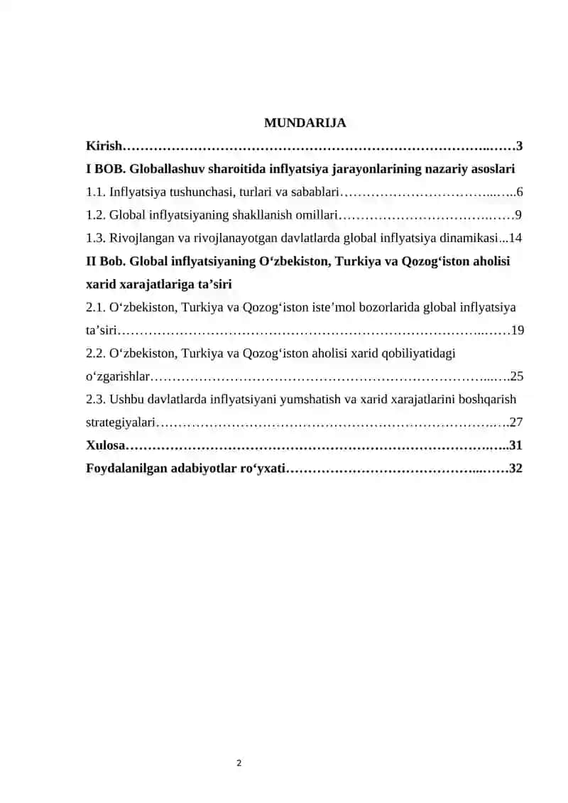 Global inflyatsiyaning xarid xarajatlariga ta’siri 2