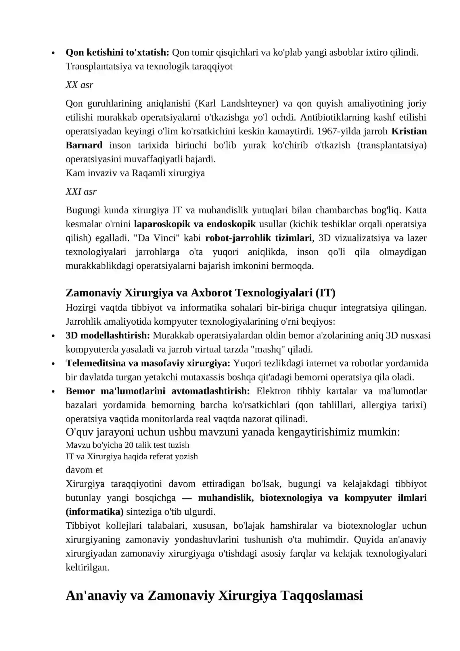Xirurgiyaning rivojlanishi 2