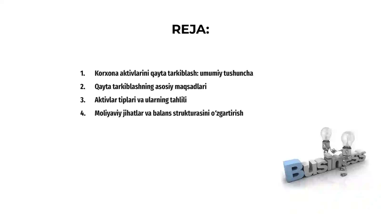 Korxona aktivlarini qayta tarkiblash masalalari 2