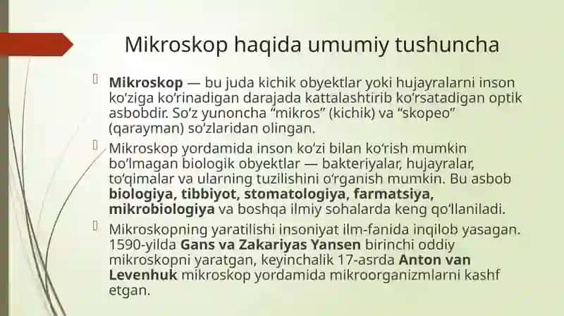 Mikroskopning tuzilishi va uning kattalashtirishi 2