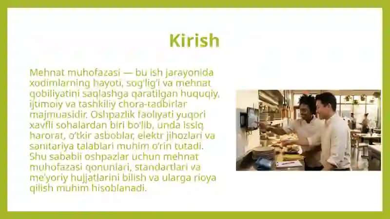 Mehnat muhofazasi bo‘yicha asosiy qonun, standart va me’yoriy hujjatlar 2