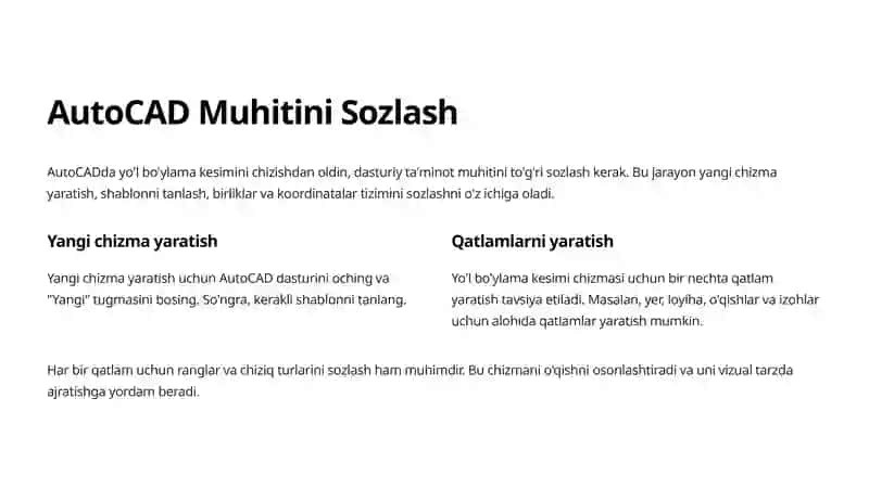 AutoCADda Yo'l Bo'ylama Kesimi Chizmasini Chizish 2