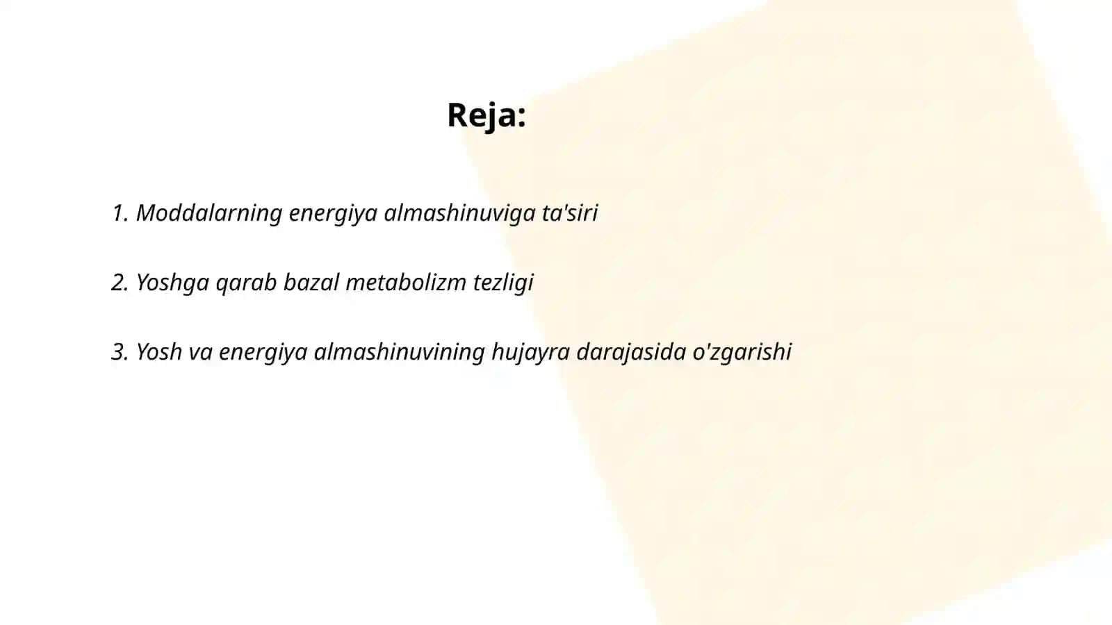 Moddalar va energiya almashinuvi. Ularning yoshga bog'liq xususiyatlari 2