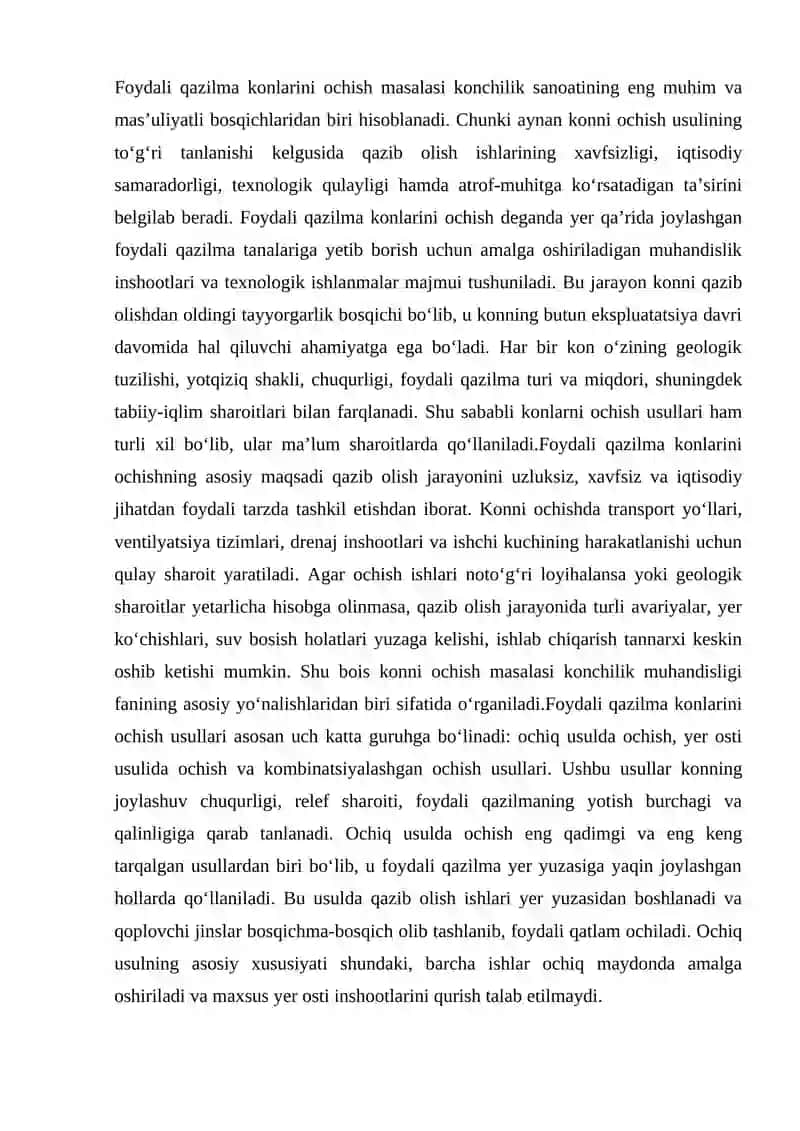 Foydali qazilma konlarini ochish usullari va ularni qo'llash usullari 2