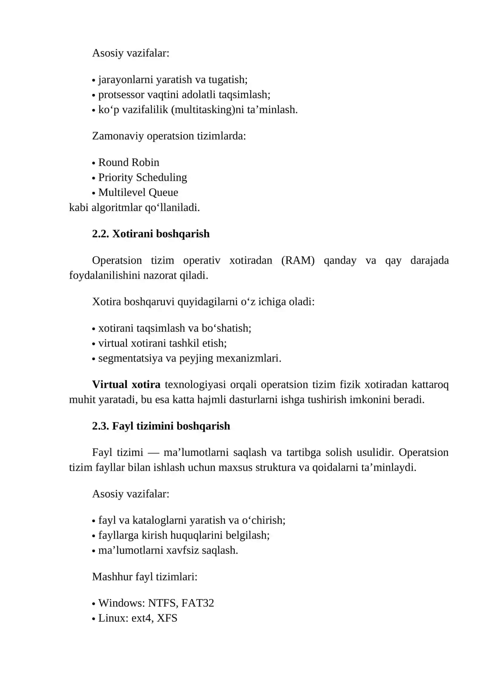 Operatsion tizimlar va ularning vazifalari 2