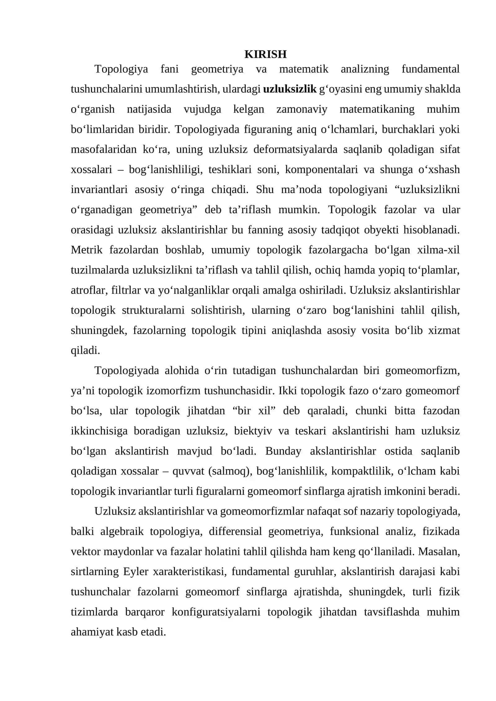Topologiya fanidan kurs ishi: Gomeomorfizm va kompakt fazolar 2