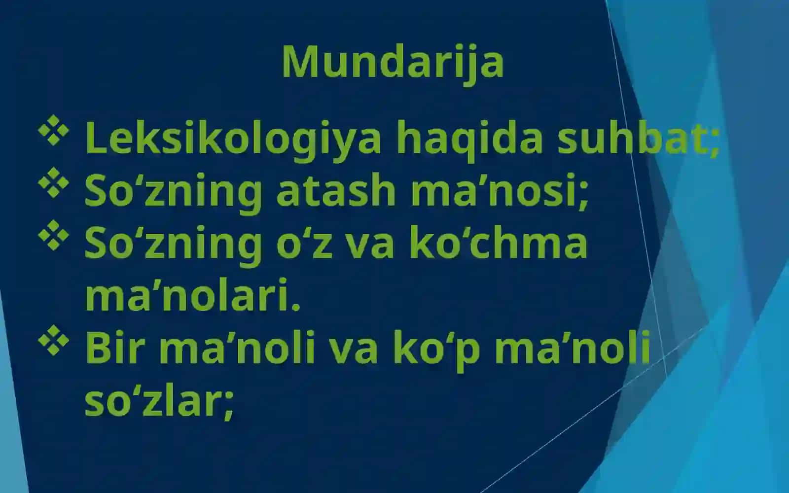 Leksikologiya So‘zning o‘z va ko‘chma ma’nosi 2