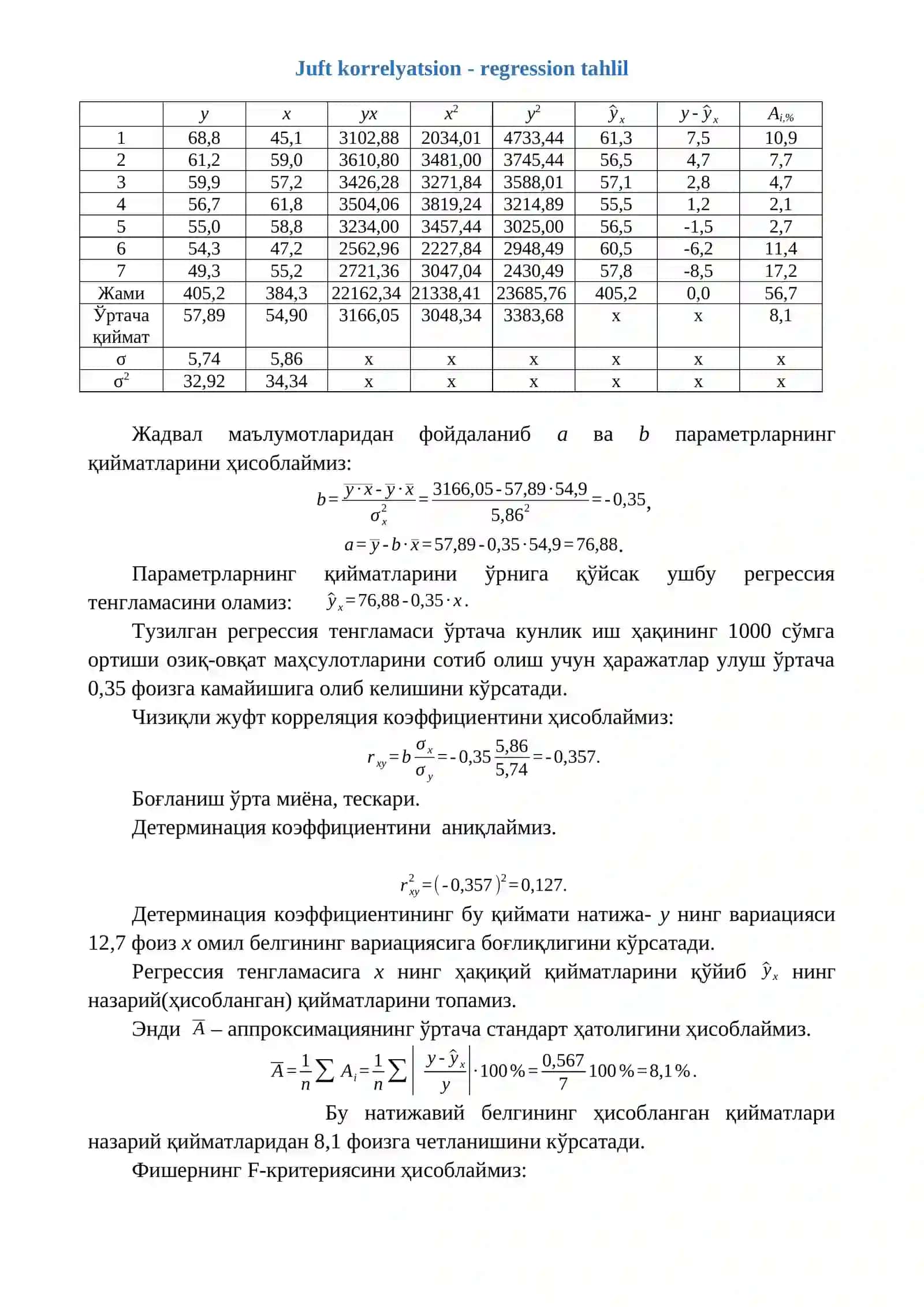 JUFT KORRELYATSION - REGRESSION TAHLIL 2