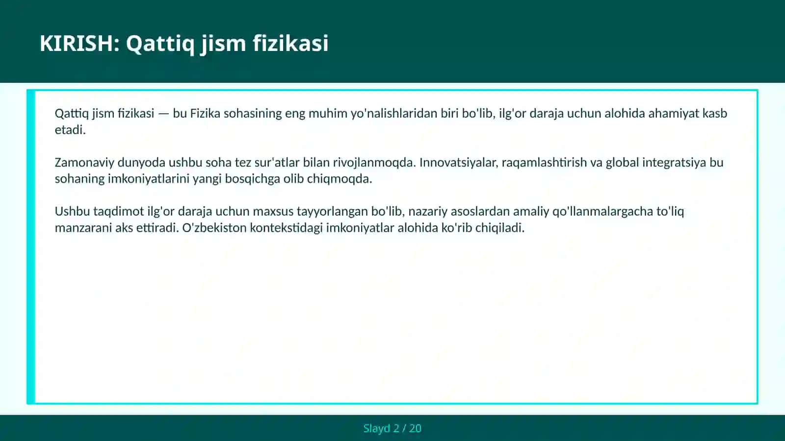 QATTIQ JISM FIZIKASI 2