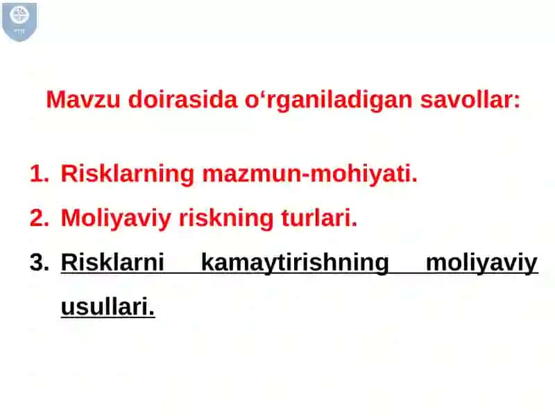 MOLIYAVA RISKLAR: BOZOR RISKI 2