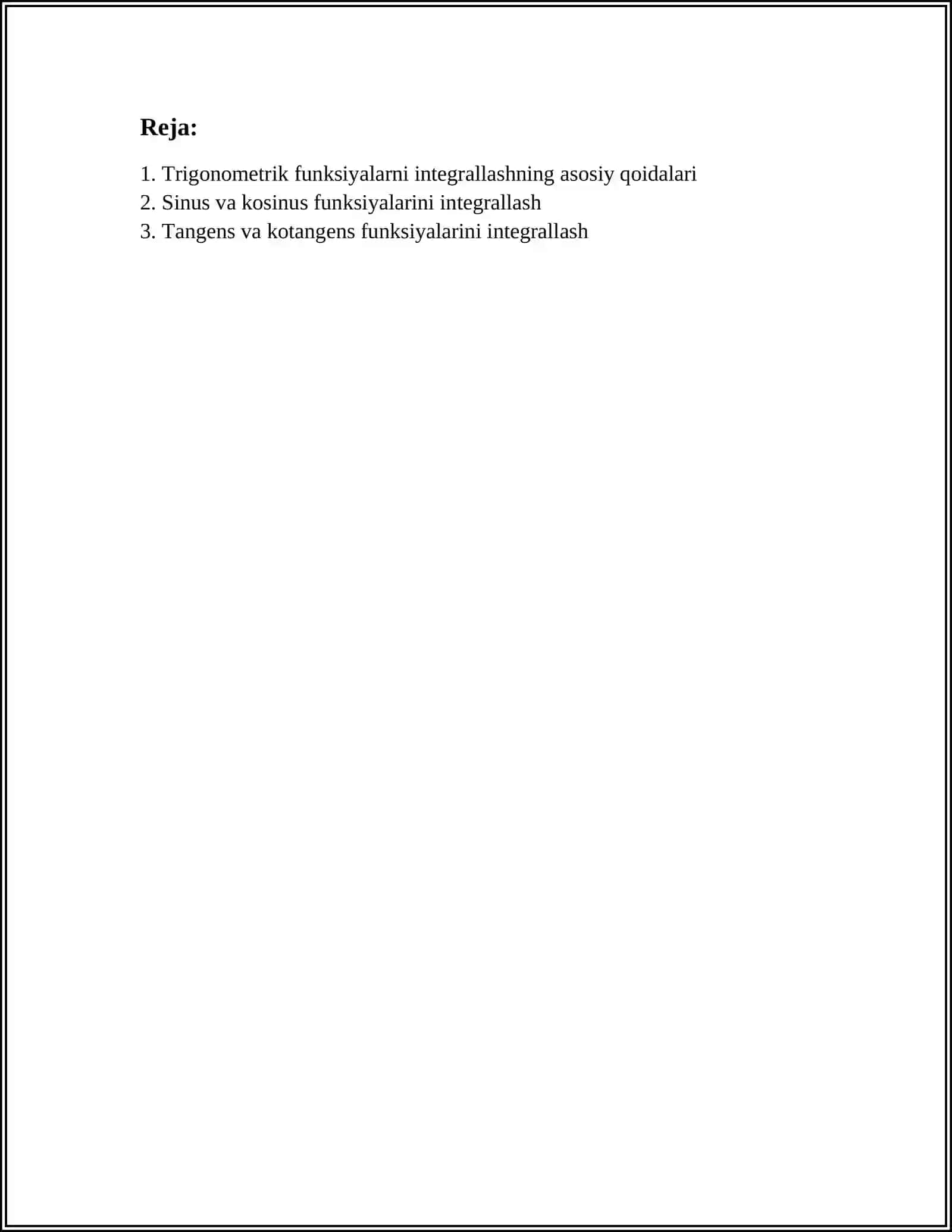 TRIGONOMETRIK FUNKSIYALARINI INTEGRALLASH 2