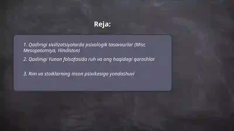 Psixolgik fikrlarning rivojlanish tarixi 2