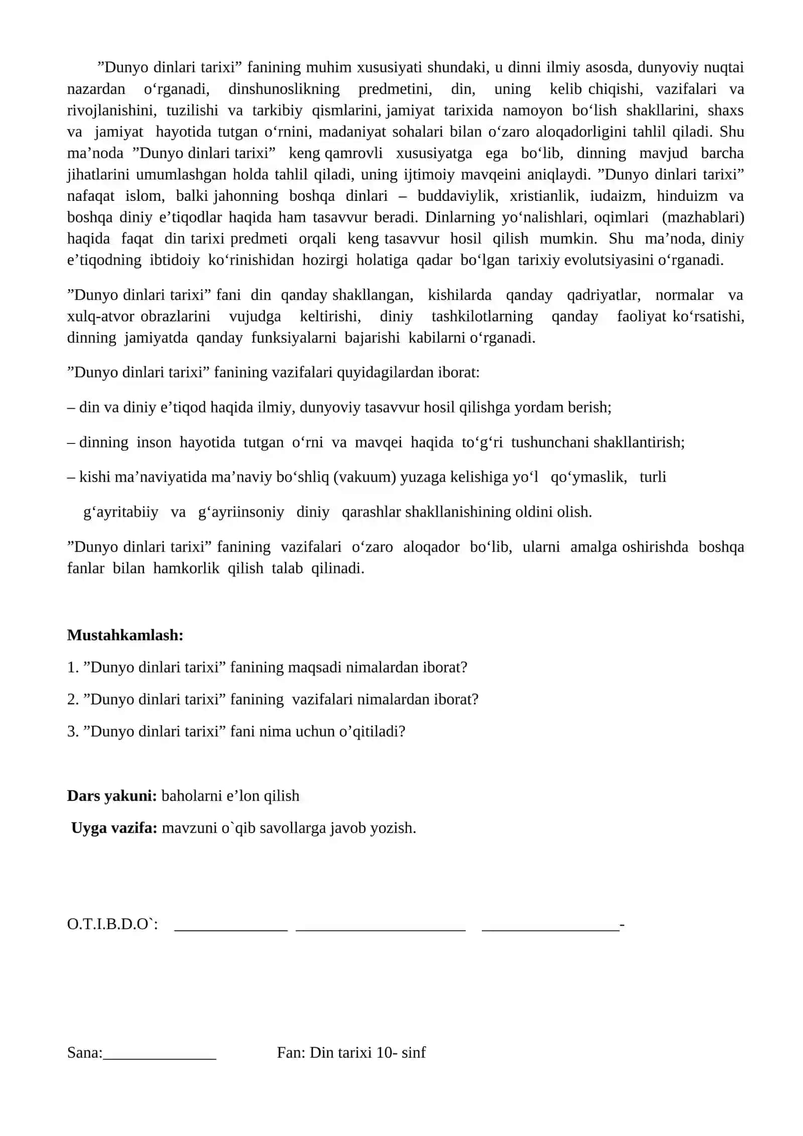 Dinning jamiyatdagi o‘rni va vazifalari 2