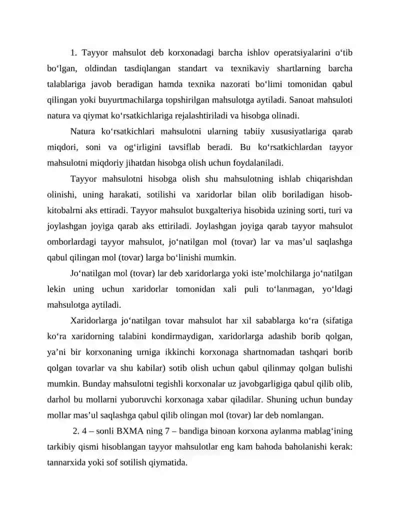 Tayyor mahsulotlar ish va hizmatlar sotish hisobi 2