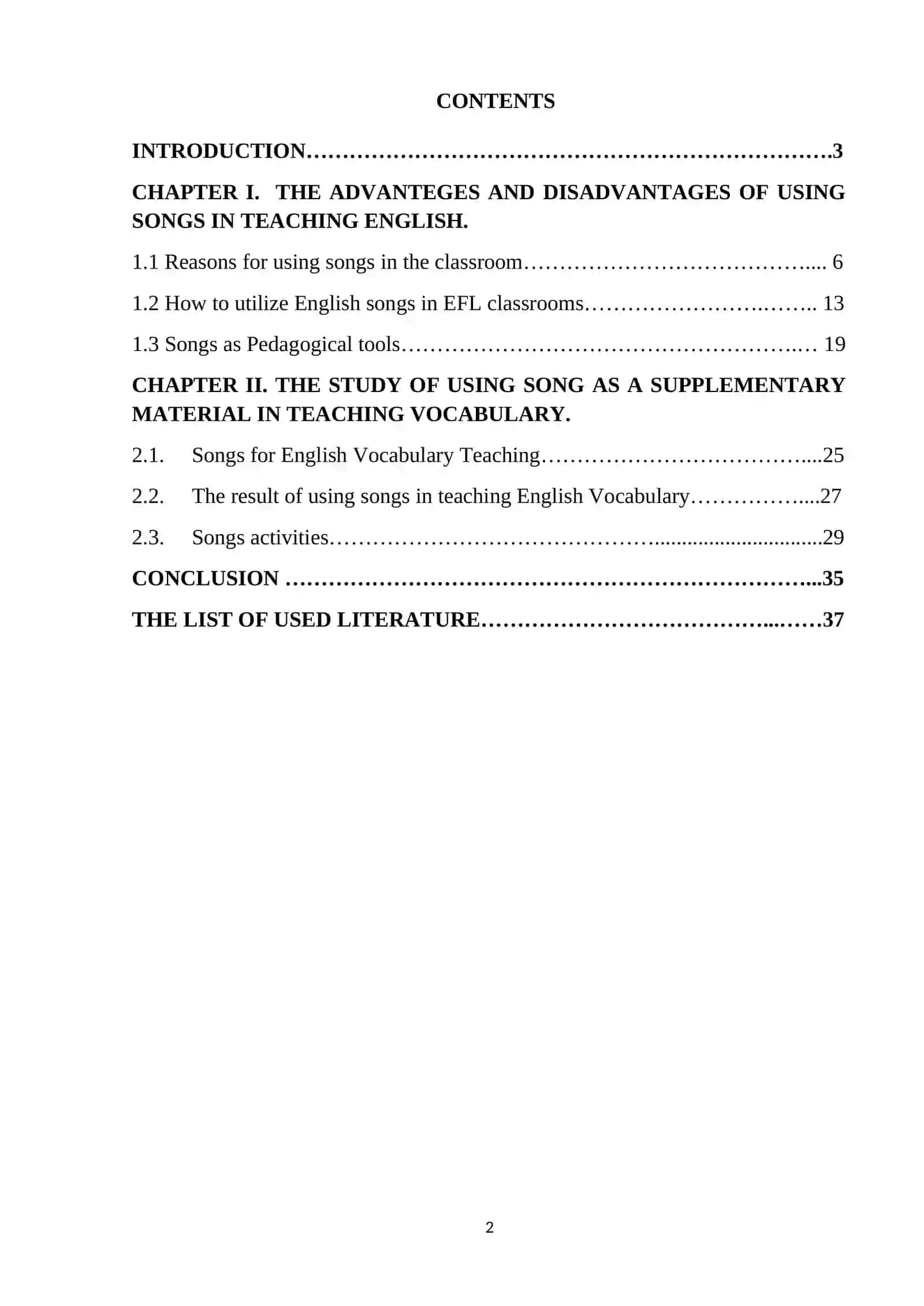 COURSE PAPER: THE IMPORTANCE OF USING ENGLISH SONGS IN TEACHING YOUNG LEARNERS 2