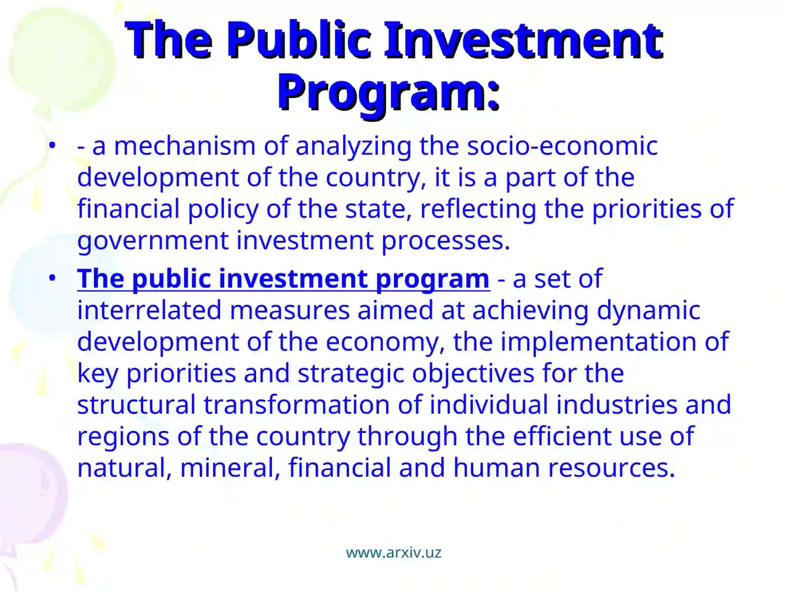 Formation of Public Investment Program (PIP) 2