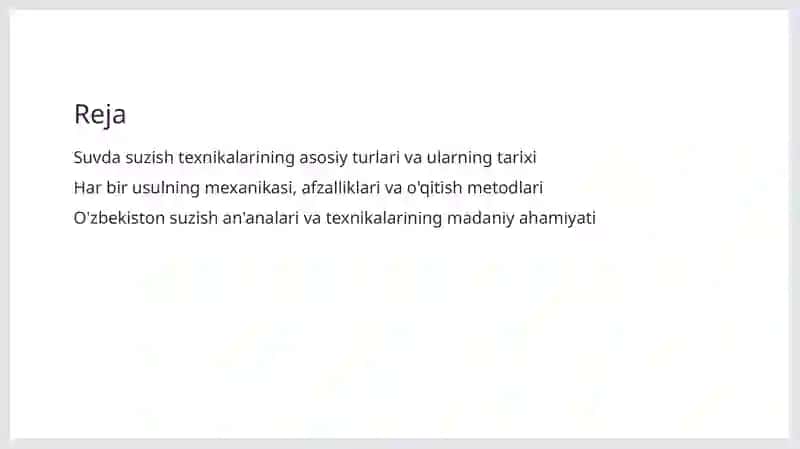 Suzish usullarining texnikasini oʻrganish 2