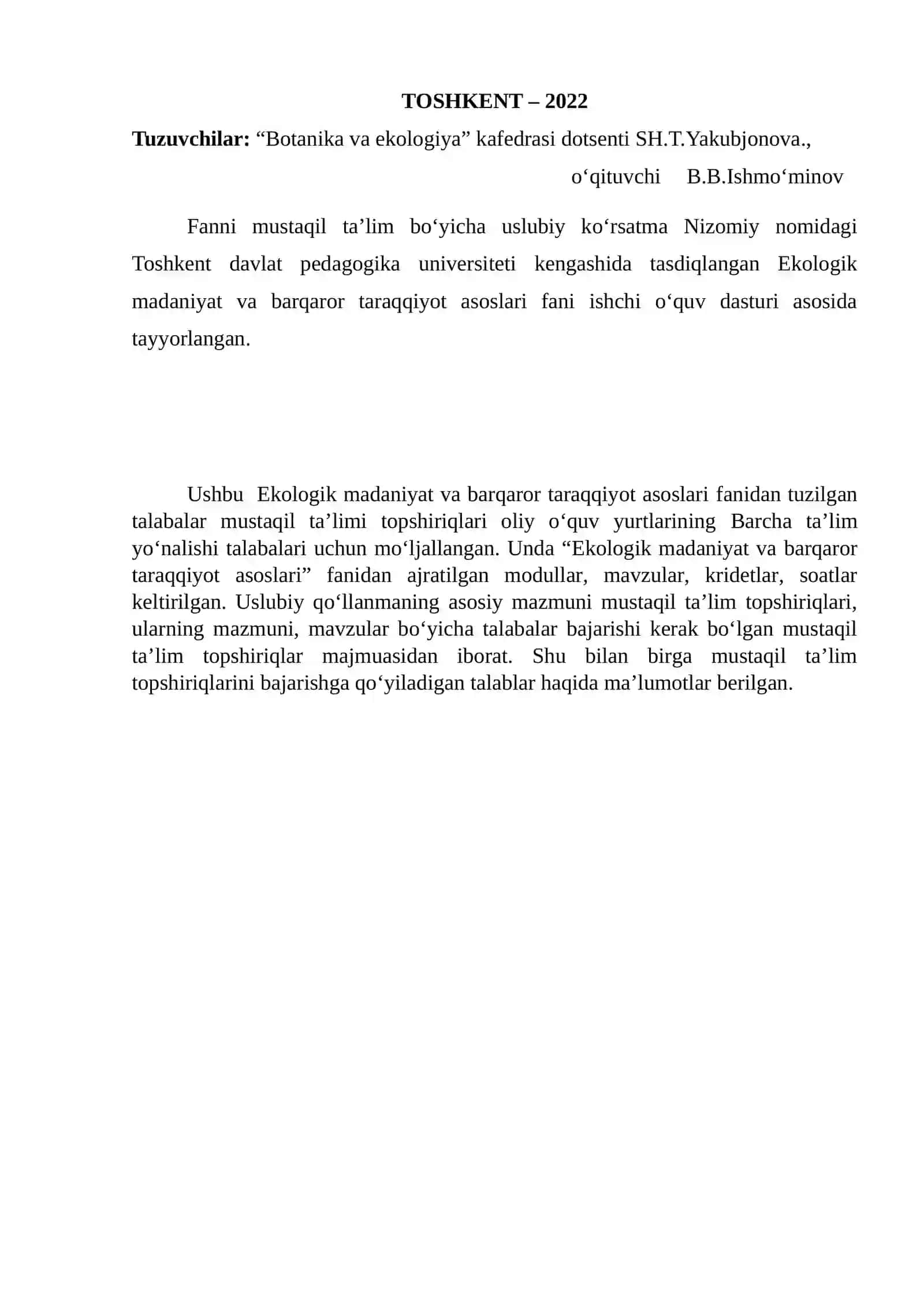 MUSTAQIL TA’LIM BO‘YICHA USLUBIY KО‘RSATMA 2