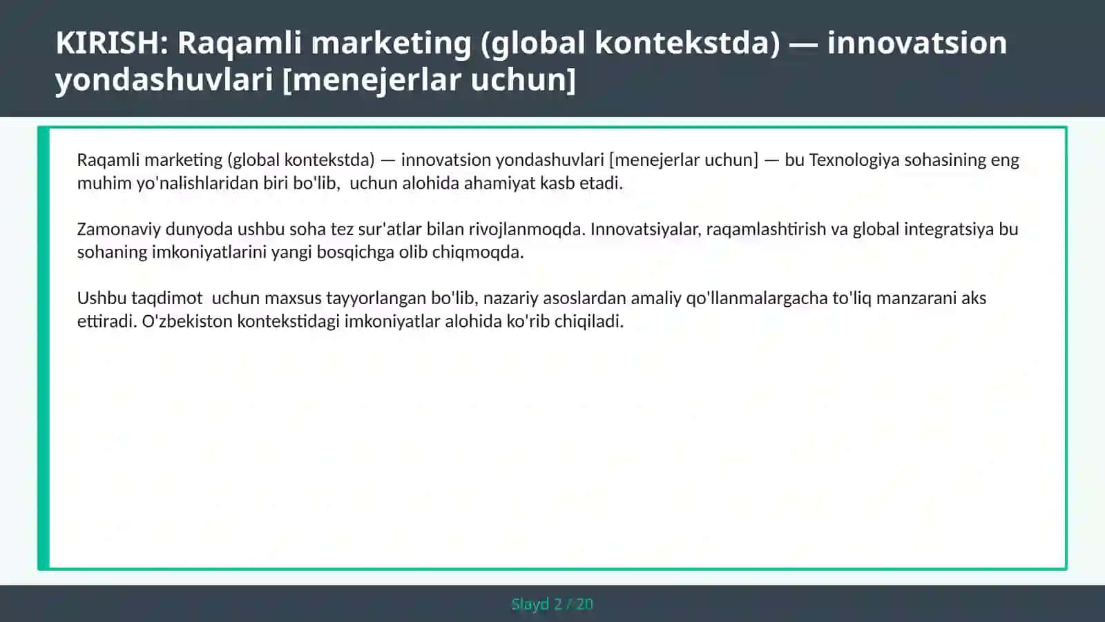 RAQAMLI MARKETING (GLOBAL KONTEKSTDA) — INNOVATSION YONDASHUVLARI [MENEJERLAR UCHUN] 2