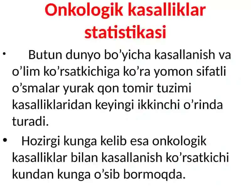 Onkologik kasalliklar statistikasi 2