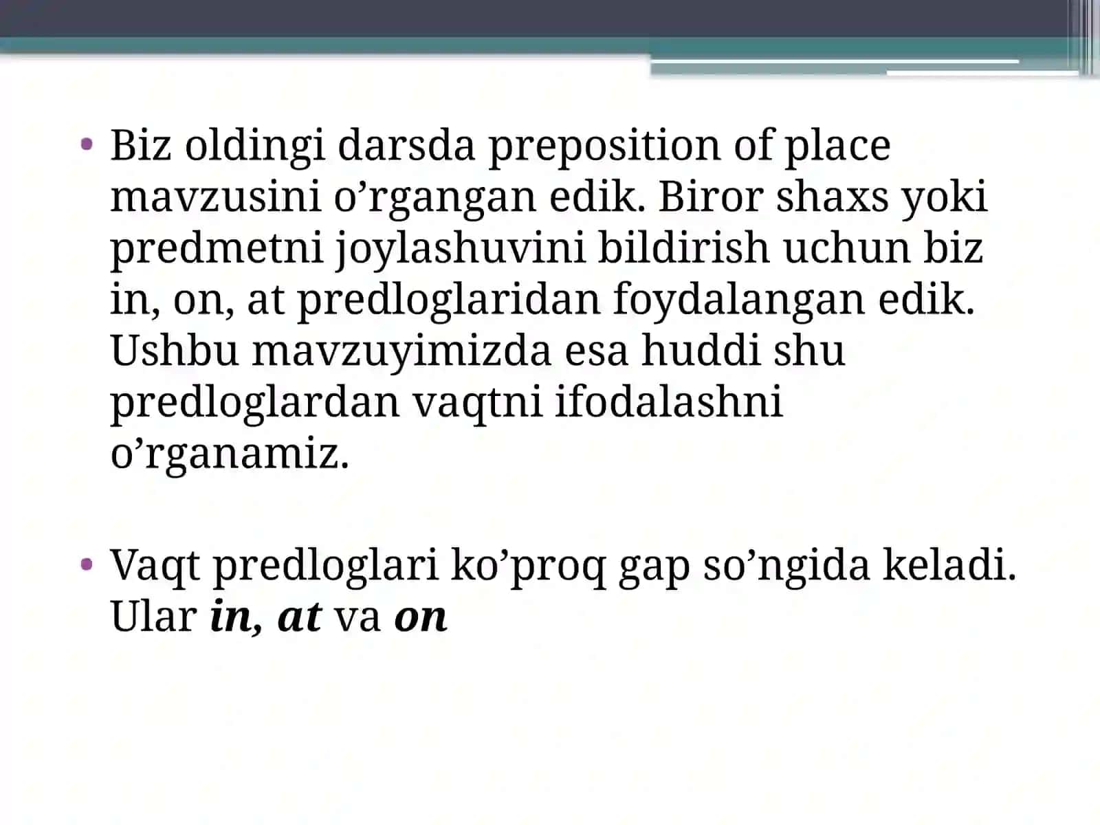 Vaqt predloglari 2