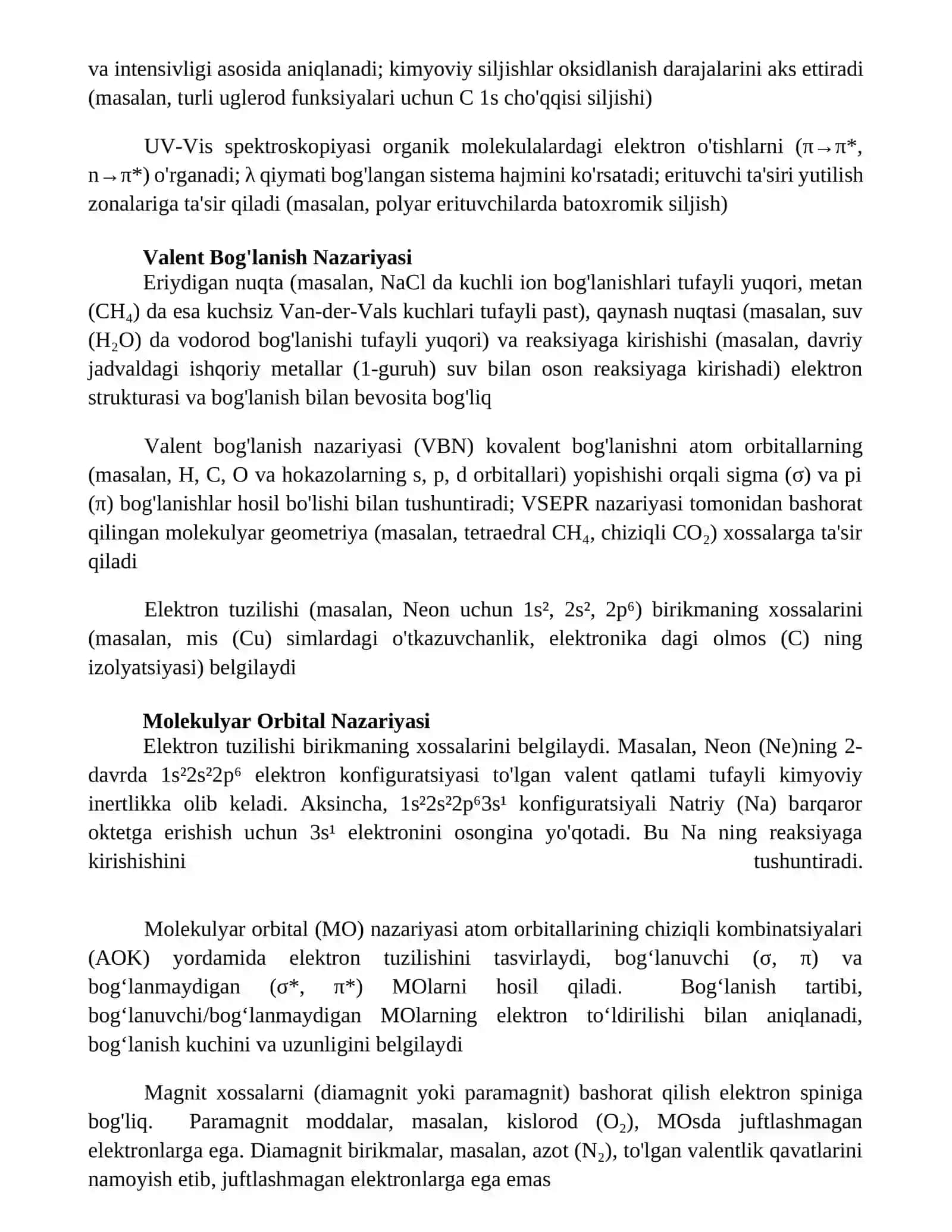 Kimyoviy birikmalarning elektron tuzilishi va xususiyatlari 2