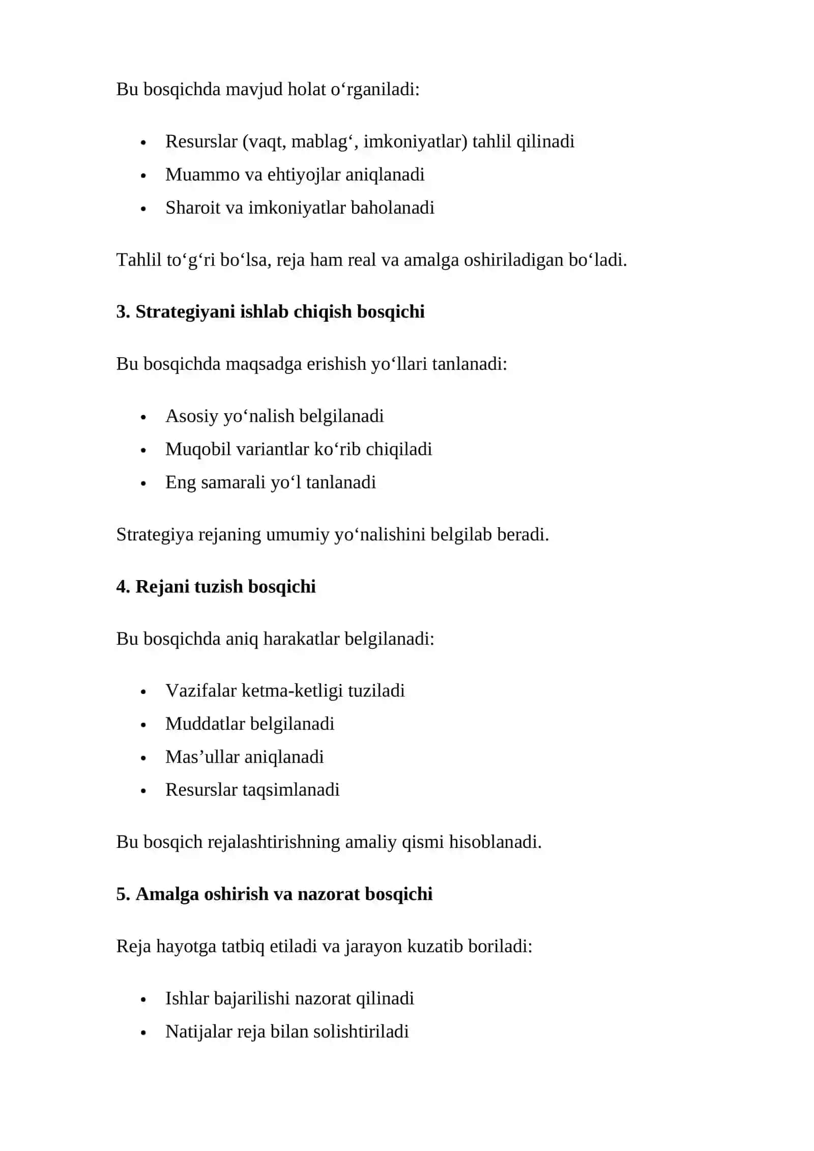 Rejalashtirishning asosiy bosqichlari 2