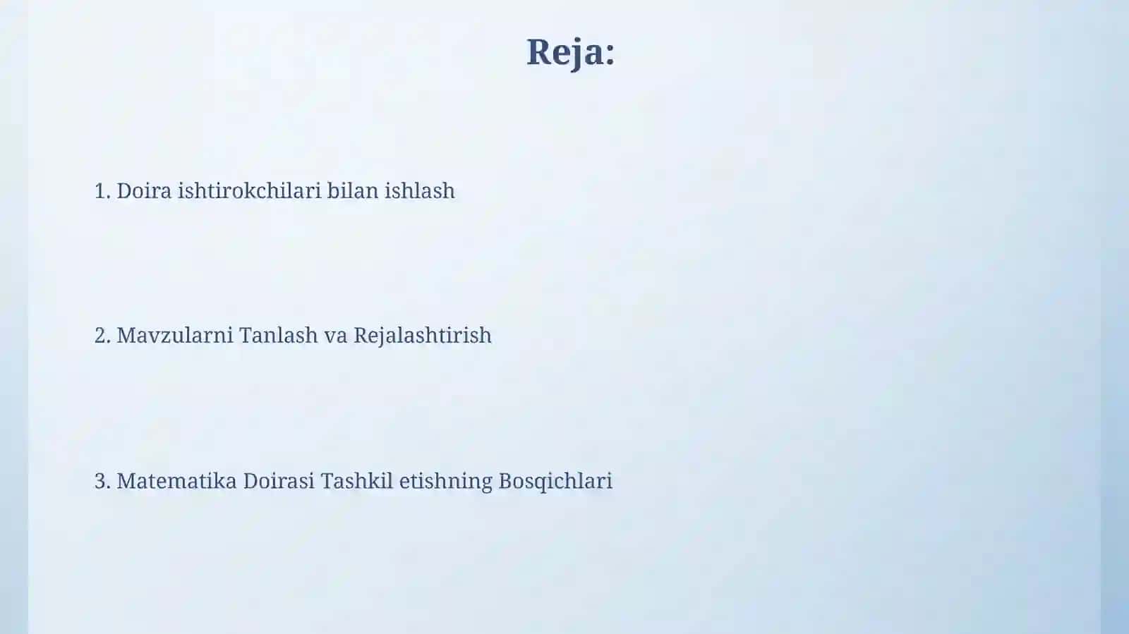 Matematika toʻgagini tashkil etish 2