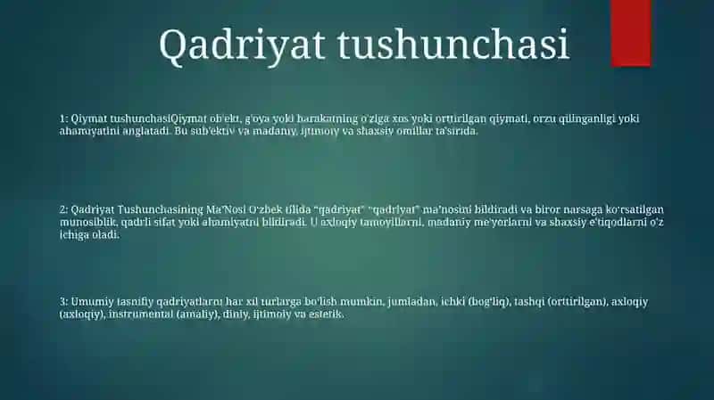 Qadriyat Tushunchasining MaʼNosi Va Uning Umumiy Tasnifi 2