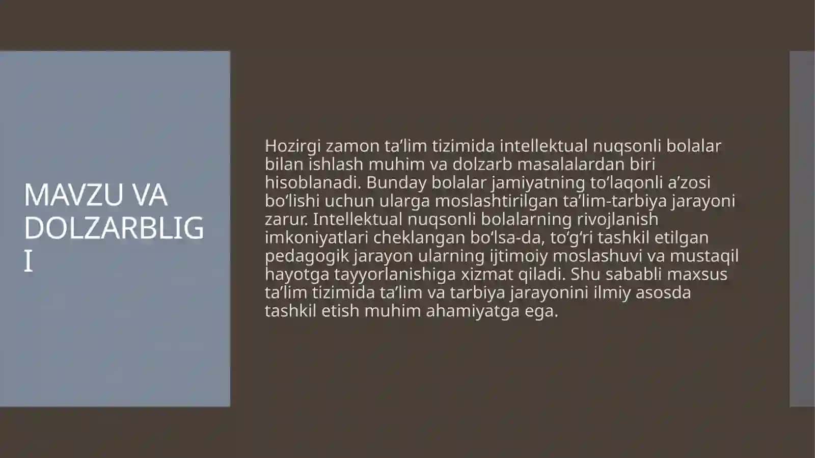 Intellektual nuqsonli bolalarga ta'lim tarbiya jarayonini tashkil etish 2