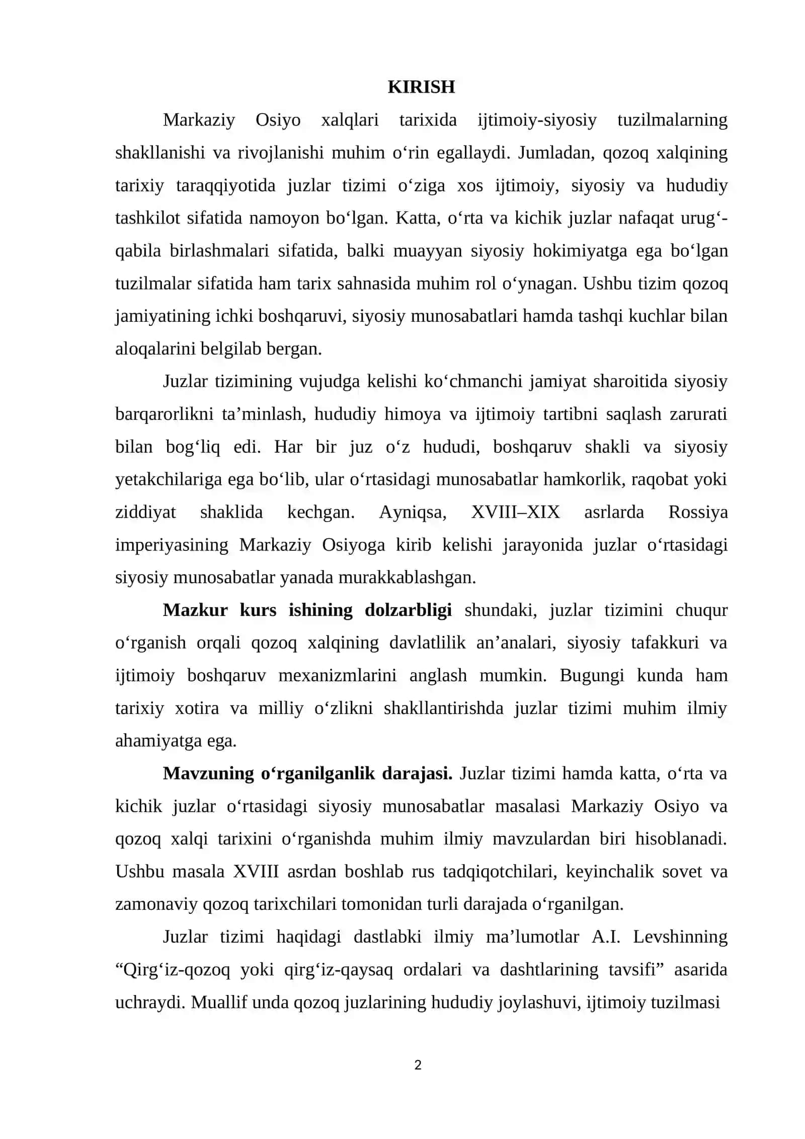 Juzlar tizimi. Katta, kichik, oʻrta juzlar o’rtasidagi siyosiy munosabatlar 2