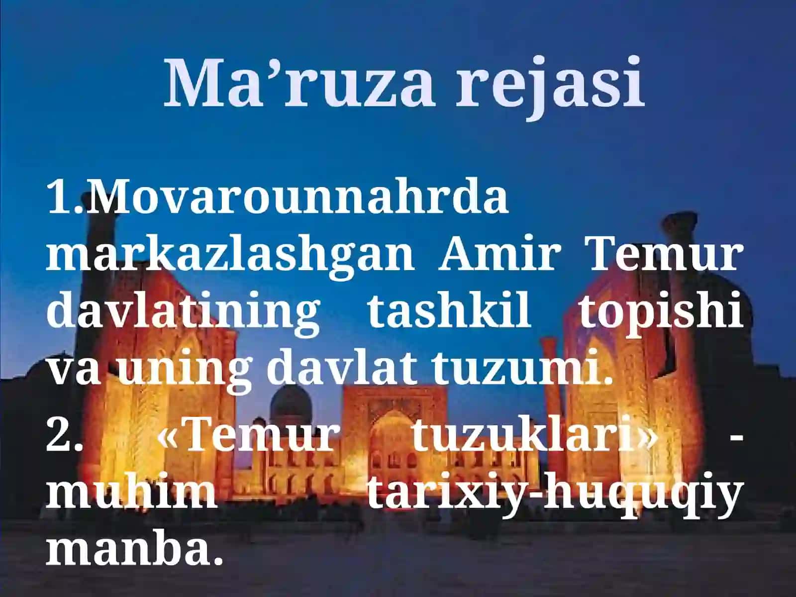 AMIR TEMUR DAVLATI VA HUQUQI 2