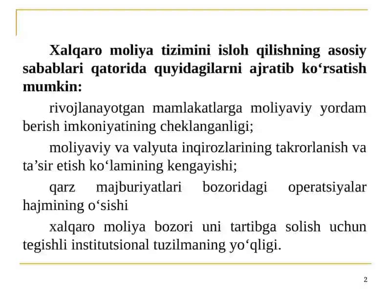 Xalqaro moliya tizimi 2