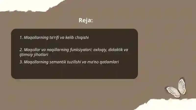 Maqollar va ularning oʻrganilishi.Naqillar 2
