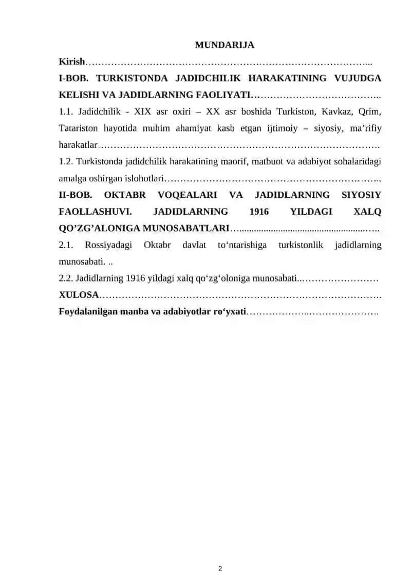 TURKISTONDA JADIDCHILIK HARAKATINING VUJUDGA KELISHI VA JADIDLARNING 2