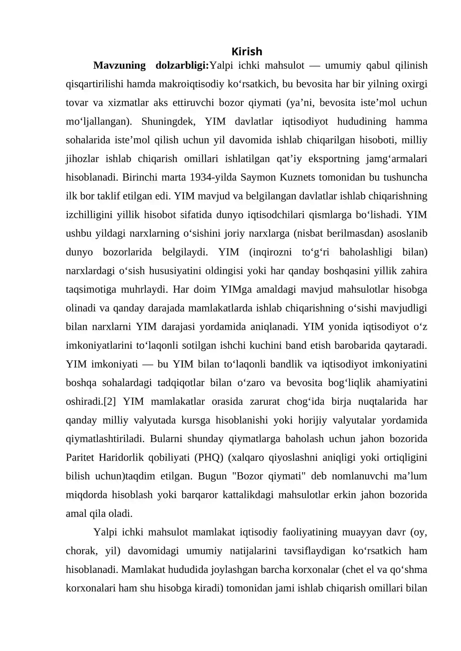 O'zbekiston Respublikasining YAIM tarkibidagi o'zgarishlar tahlili 2