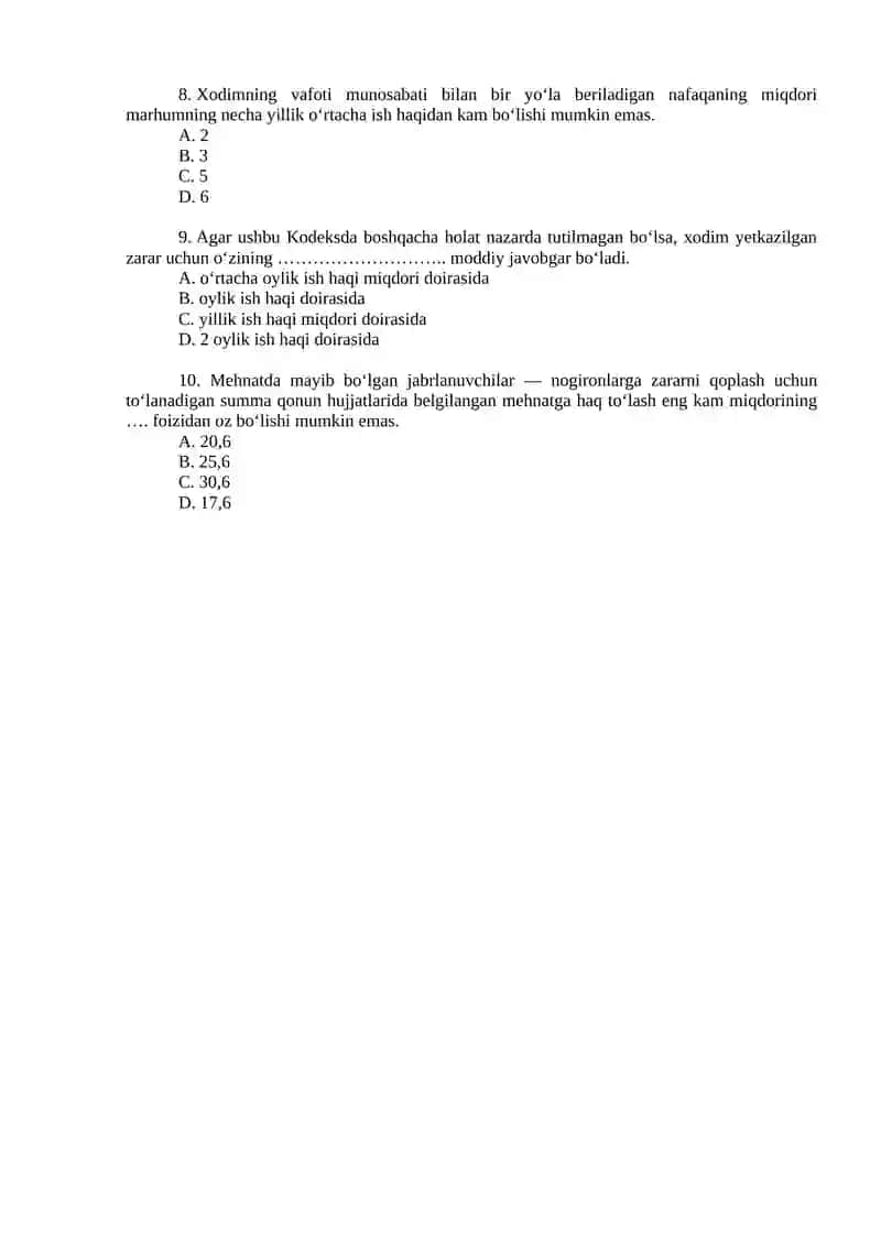 Mavzu yuzasidan testlar 2