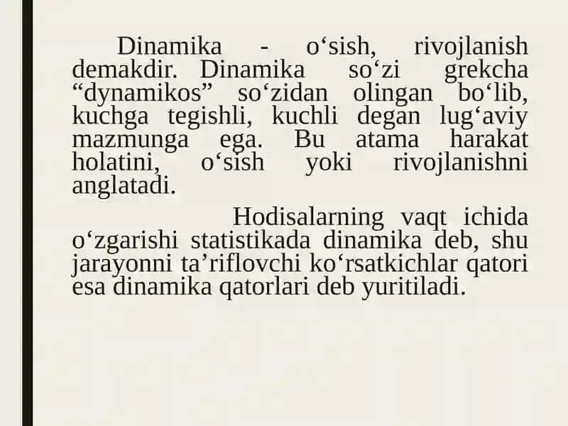 Dinamika va statistika o'rganish uslubi 2