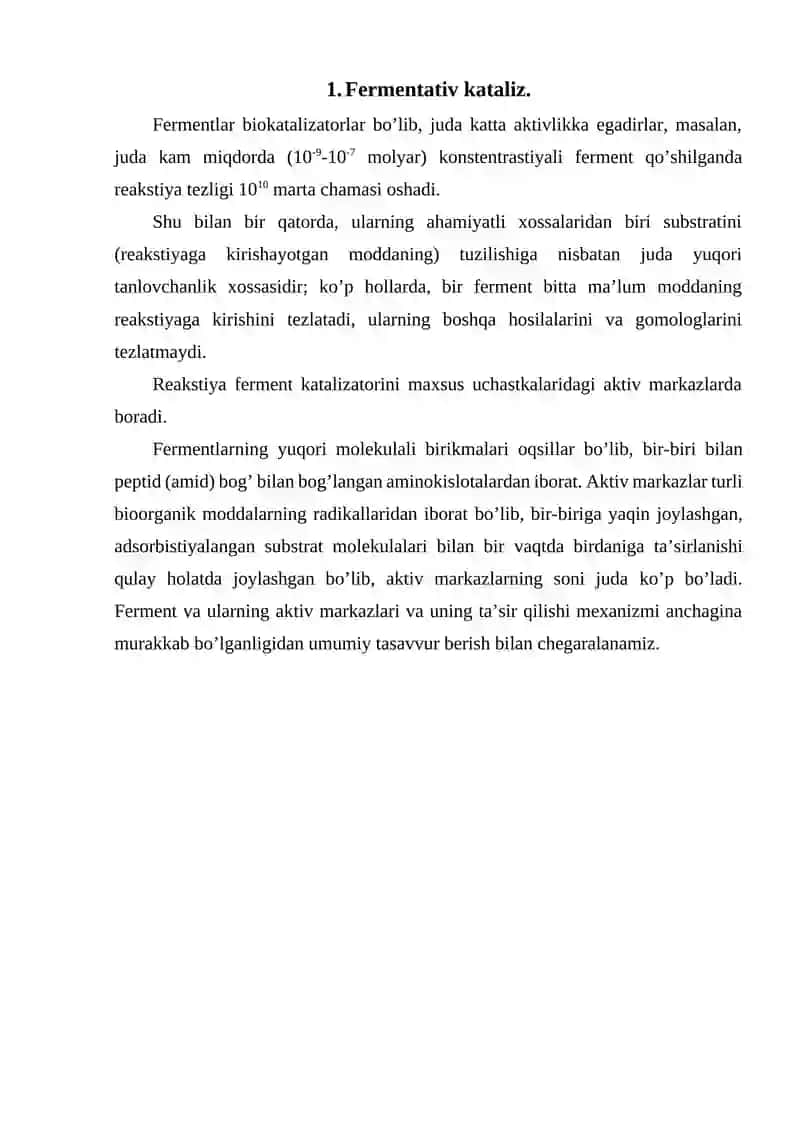 Fermentativ kataliz. Fermentlar 2