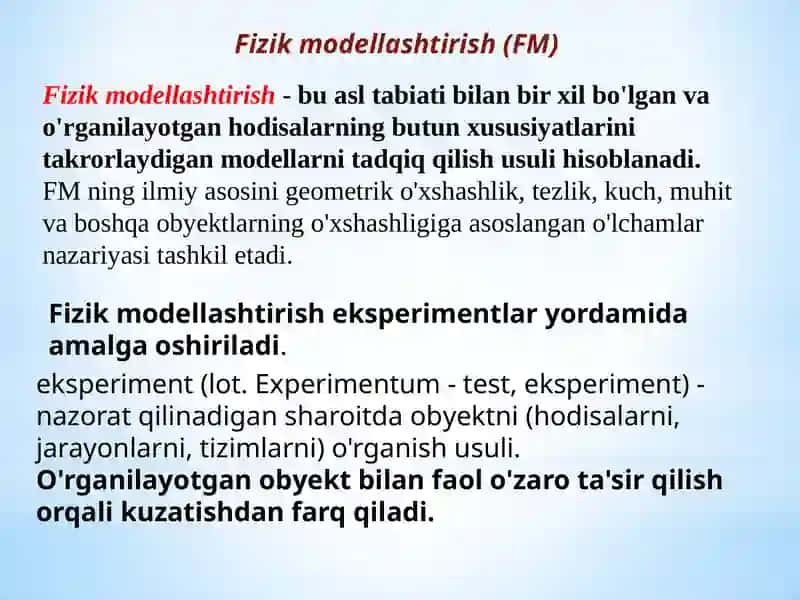 Fizik modellashtirish eksperiment turlari 2