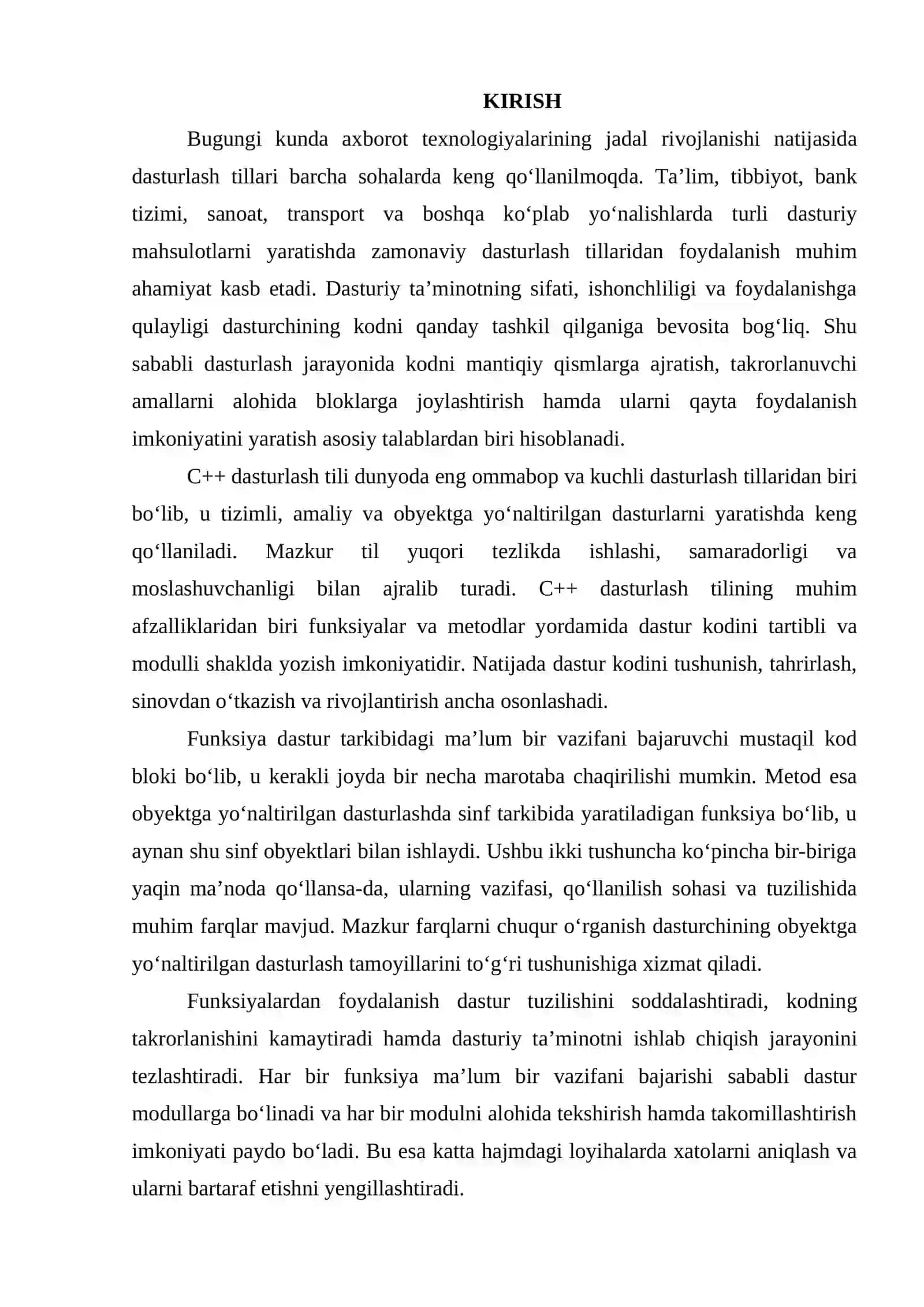 Metodlar va funksiyalarning farqi. C++ dasturlash tilida funksiyaning tasnifi 2