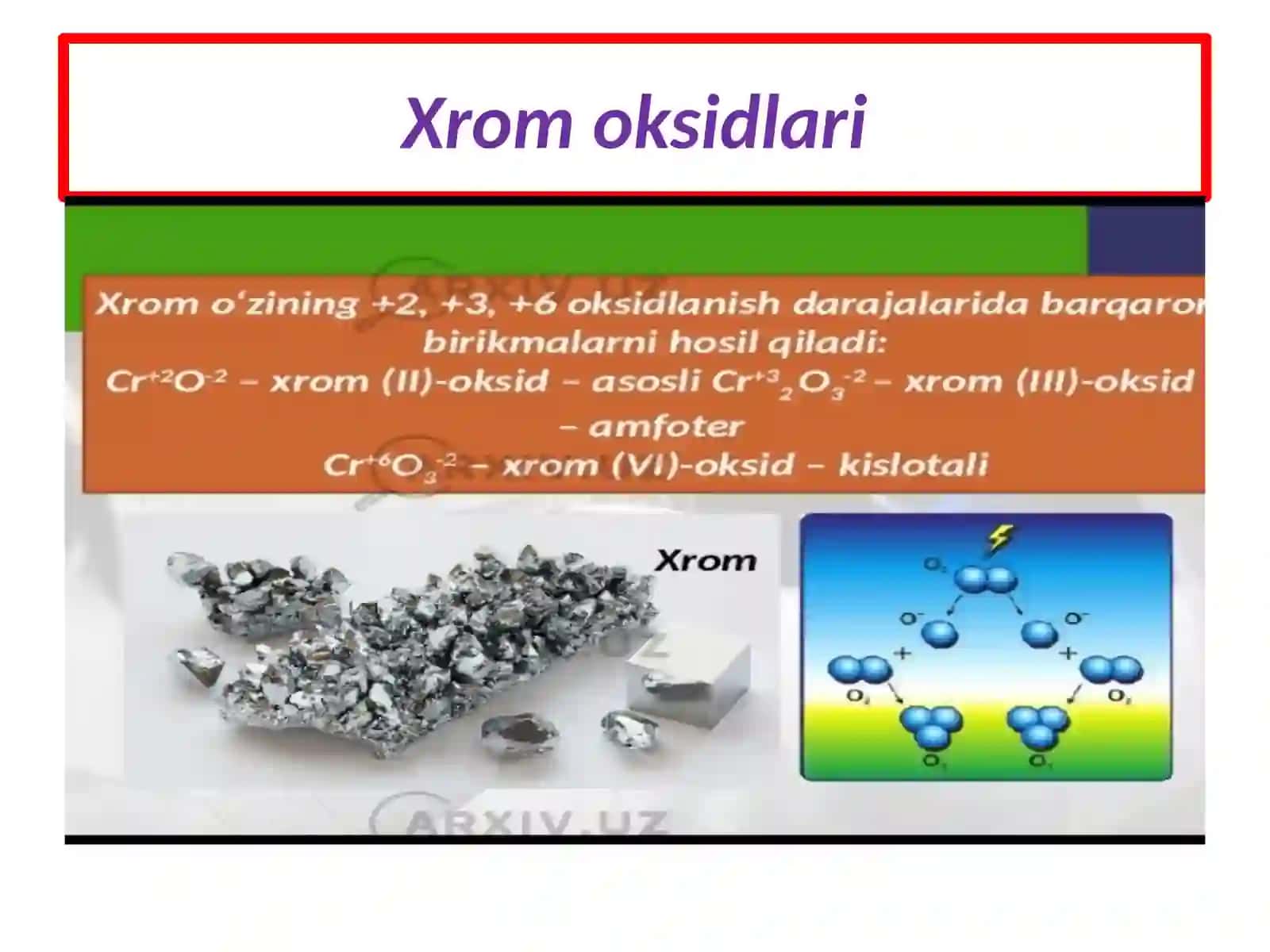 Xrom oksidlari, gidroksidlari, kislotalari 2